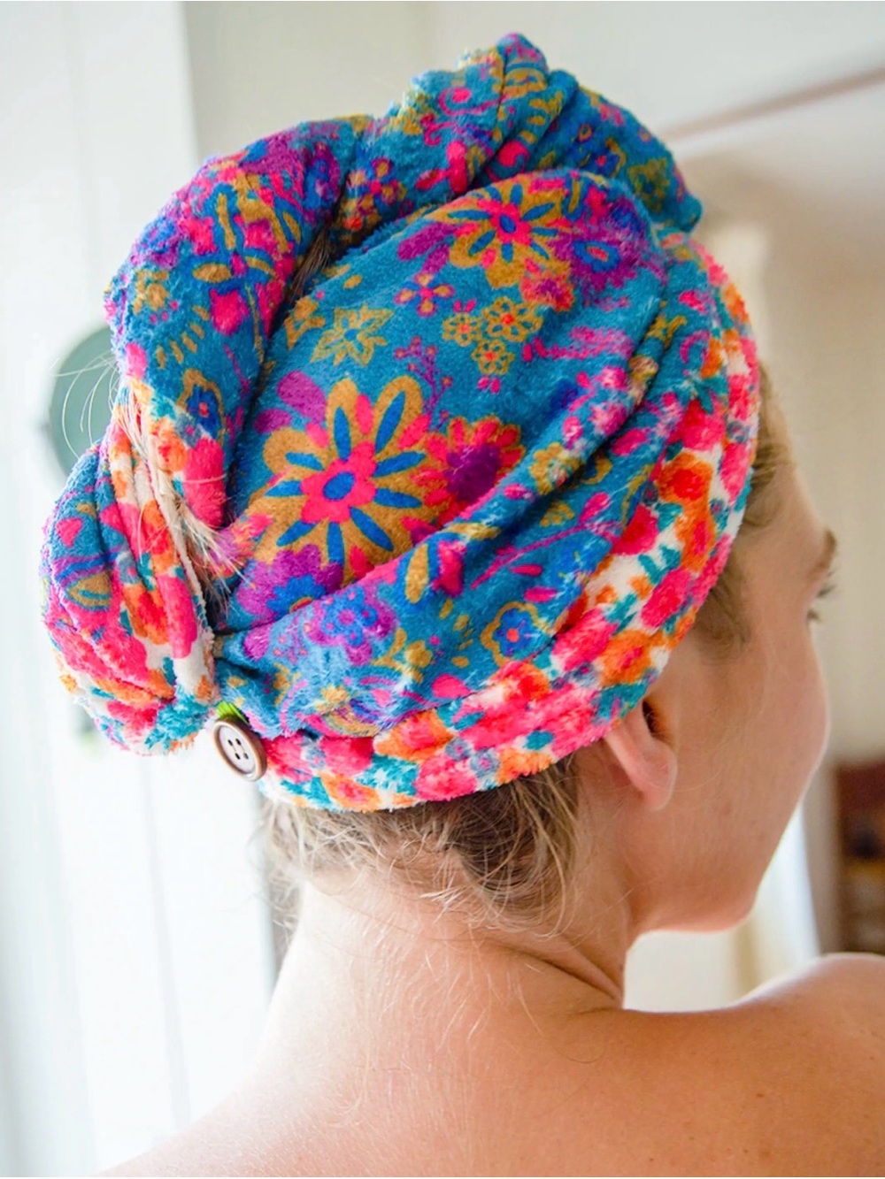 Natural Life Floral Bright Pink, Yellow & Orange Microfiber Hair Towel Wrap - Picture 9 of 10